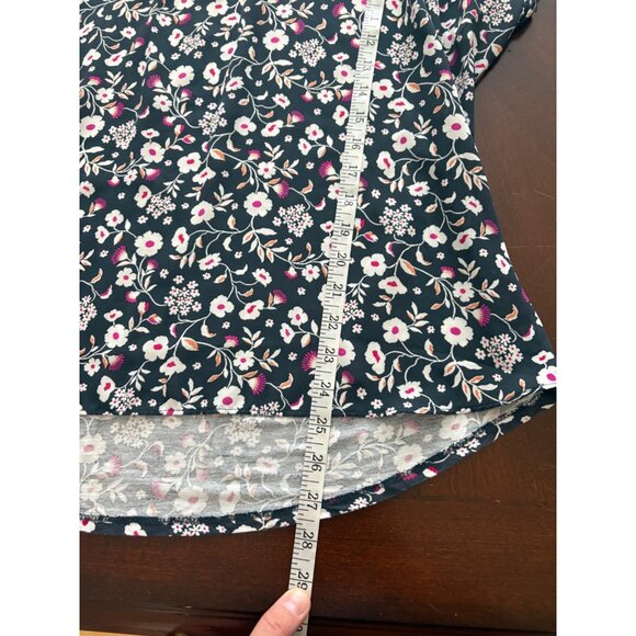 LOFT Floral V-Neck Blouse Black Short Sleeve Top Size XL - Picture 11 of 11